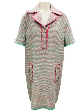 ETRO GREEN / PINK WOOL AND COTTON TWEED POLO DRESS